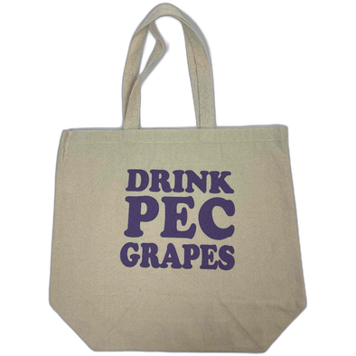 DRINK PEC GRAPES Large Canvas Cotton Tote - Natural w/ Purpe Ink