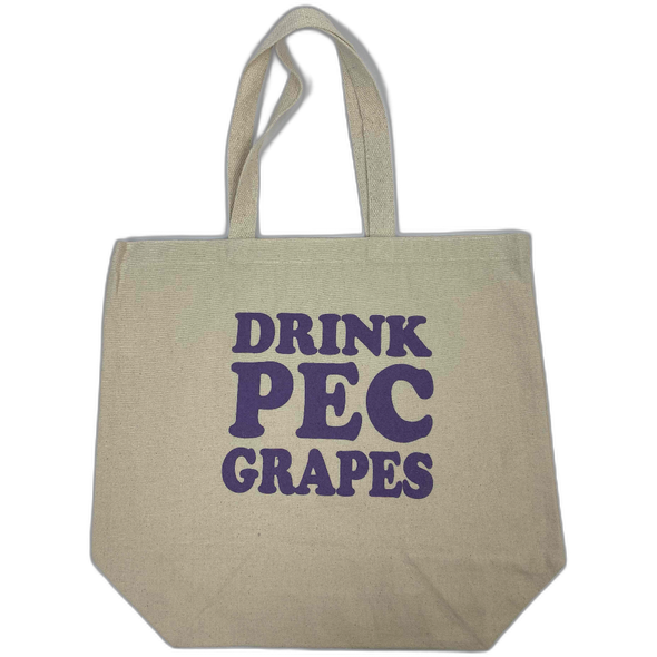 DRINK PEC GRAPES Large Canvas Cotton Tote - Natural w/ Purpe Ink