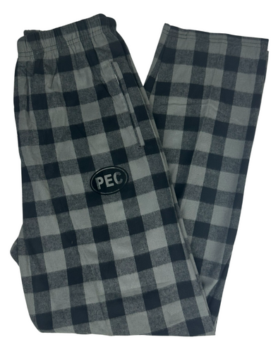charcoal black buffalo check plaid flannel pants with pec oval
