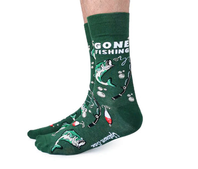 Gone Fishing Men's Crew Socks by Uptown Sox