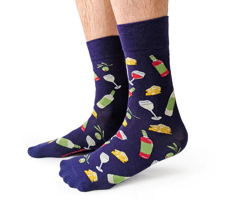 Wine and Dine Men's Crew Socks by Uptown Sox