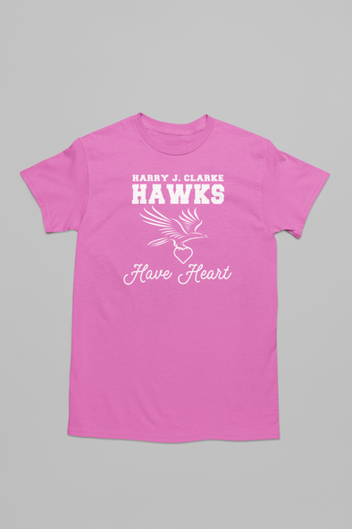 HAWKS HAVE HEART • Pink Day • School Spirit Wear • HARRY J CLARKE • ADULT UNISEX T-SHIRT