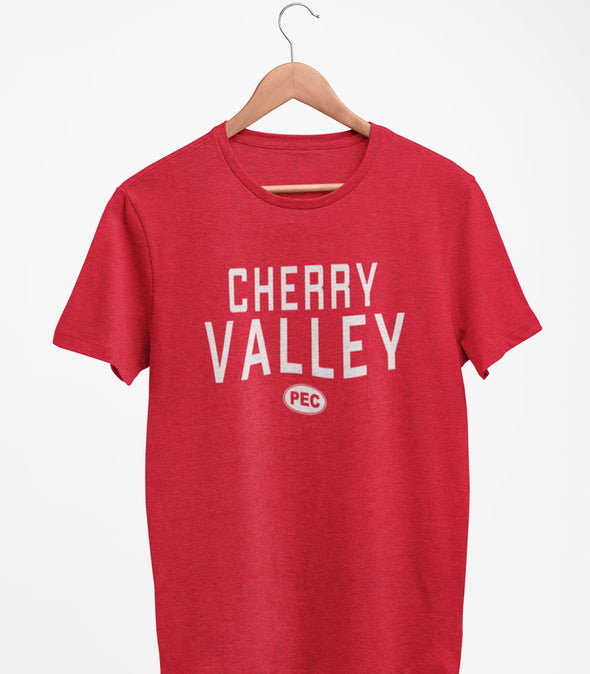 CHERRY VALLEY PEC Oval Men's Unisex RED Heather Modern Crew T-Shirt