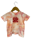 toddler orange red yellow tie dye t-shirt with PEC forever heart design