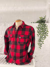 UNISEX MEN'S Flannel Cotton Plaid SHIRT PEC Oval Red & Black Buffalo Plaid