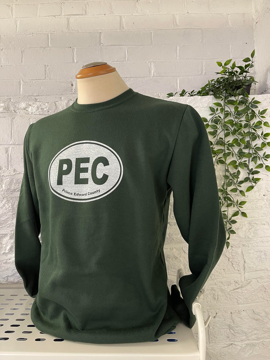 PEC OVAL Unisex CREW SWEATSHIRT SWEATER in FOREST GREEN MADE