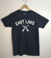 EAST LAKE Navy Blue Heather w/ White Ink Men's Unisex Modern Crew T-shirt