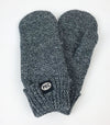 marled black grey acrylic mittens with fleece lining and faux leather pec oval patch prince edward county