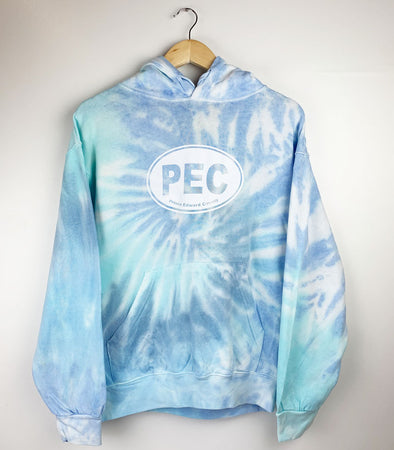 pec oval prince edward county tie dye hoodie shirt light blue lagoon