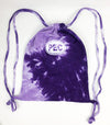 purple tie dye fleece cinch drawstring knapsack bag with screenprinted white PEC Oval Prince Edward County 