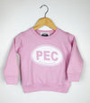 toddler pink crew sweatshirt with pec oval prince edward county