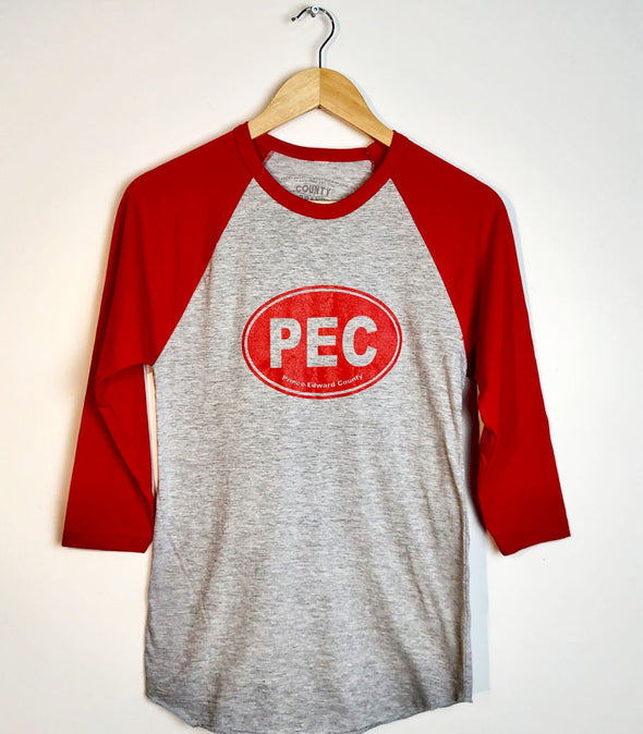 PEC Oval Unisex Modern Grey & Red Heather Baseball T-Shirt
