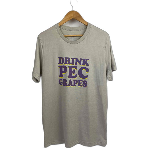 DRINK PEC GRAPES Stone Grey Modern Unisex Crew WINE T-Shirt