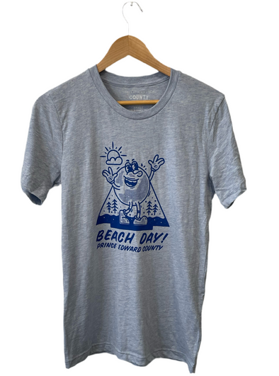 NEW! BEACH DAY with BLUE INK Men's Unisex LIGHT HEATHER Prism BLUE Modern Crew T-shirt