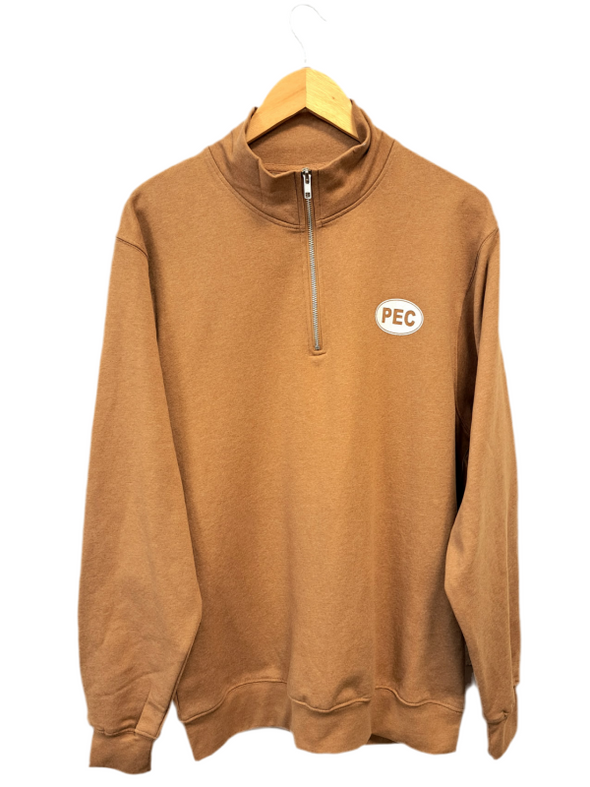 PEC Oval Unisex Earth Washed CARAMEL Quarter 1/4 Zip Fleece Sweatshirt