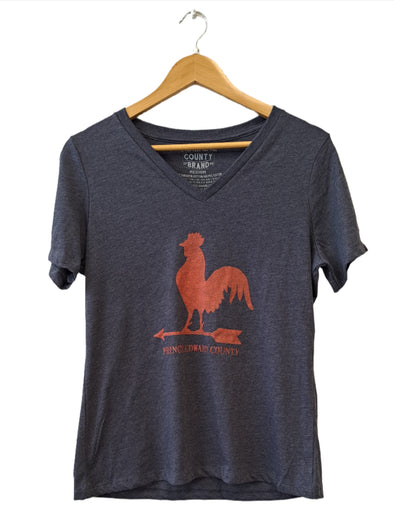 NEW STYLE! Rooster Weathervane Women's PREMIUM Relaxed Fit NAVY Heather V-Neck T-Shirt