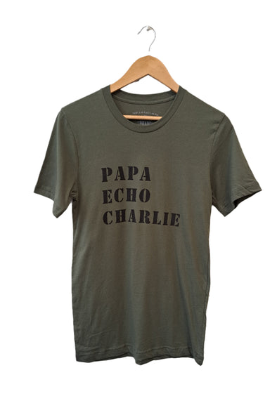 PAPA ECHO CHARLIE PEC RADIO CALL LETTERS Men's / Unisex MILITARY GREEN Modern Crew T-Shirt