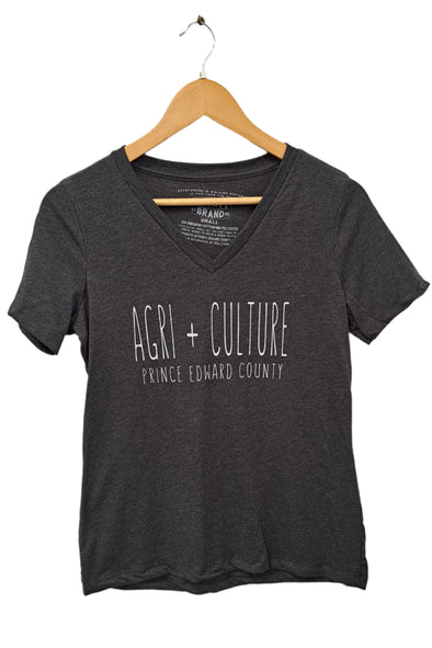 Agri + Culture Women's PREMIUM Relaxed Fit DARK GREY Heather V-Neck T-Shirt