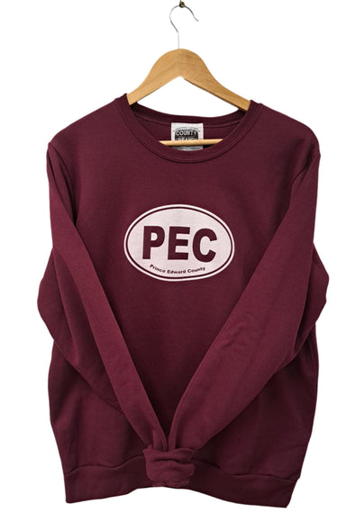 PEC OVAL Unisex CREW SWEATSHIRT SWEATER in BURGUNDY MADE IN CANADA