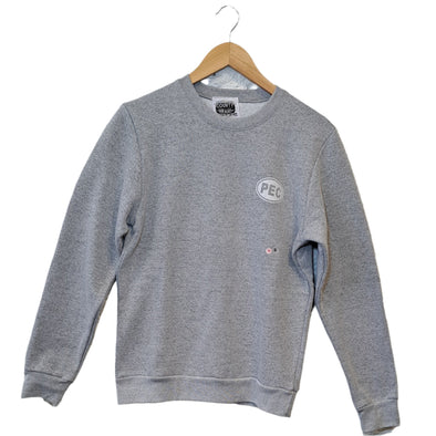 Small Side PEC OVAL on Marled WHITE LIGHT GREY Premium Unisex CREW Sweatshirt - 2 LEFT! 1 MED, 1 XL