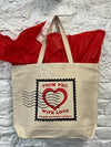 NEW! PEC with LOVE Stamp Design on Jumbo Canvas Cotton Tote