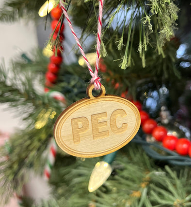 NEW for 2025!  Tiny PEC Oval Wood Christmas Holiday Ornament - Great Gift Tag!