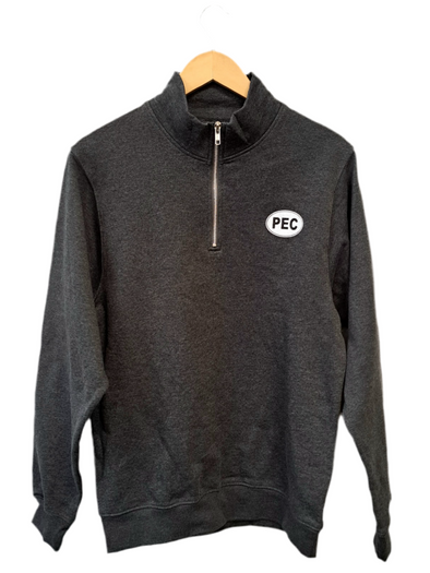 PEC Oval Unisex Earth Washed BLACK Quarter 1/4 Zip Fleece Sweatshirt