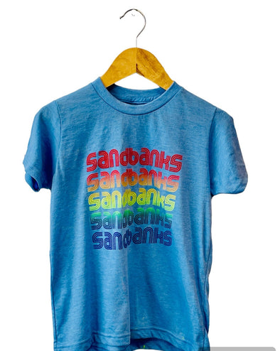 sandbanks retro 70's rainbow youth t-shirt