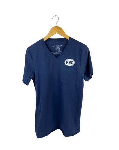 PEC Side OVAL UNISEX NAVY blue Modern V-Neck T-Shirt