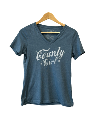 NEW STYLE! COUNTY GIRL Women's PREMIUM Relaxed Fit HEATHER Slate Blue V-Neck T-Shirt