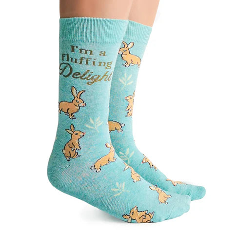 Women's Funny Bunny Fluffing Delight Crew Socks by Uptown Sox