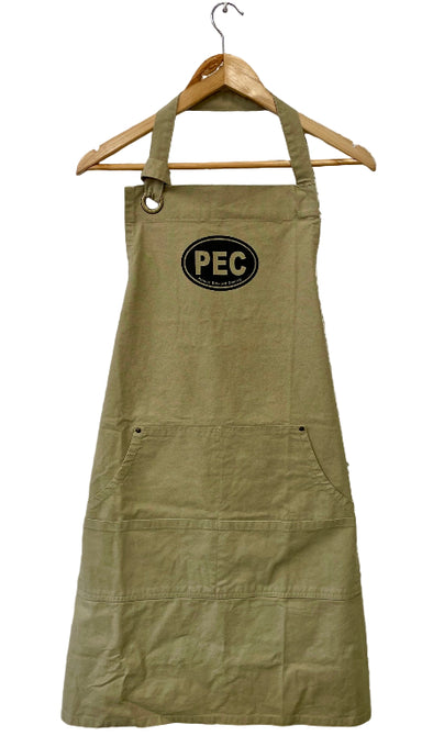 Apron, canvas, cotton canvas, heavy canvas, pec, oval, black ink