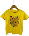 youth kids yellow t-shirt with red fox face design in black and orange ink county animals collection