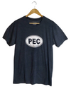 navy heather unisex men's t-shirt with PEC oval Prince edward county logo