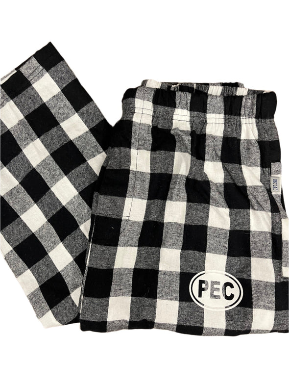 Unisex CHARCOAL BLACK & WHITE BUFFALO Flannel Cotton Plaid Pants w/ PEC Oval