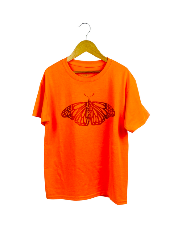 MONARCH BUTTERFLY on Kids Youth ORANGE or Sapphire blue Modern Crew T-Shirt