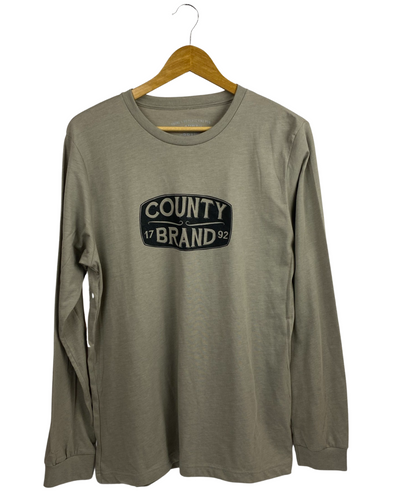 COUNTY BRAND 1792 Heather STONE TAUPE with BLACK Modern Long Sleeve Crew
