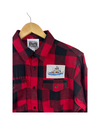 UNISEX MEN'S Flannel Cotton Plaid SHIRT w/ Glenora Ferry Patch Red & Black Buffalo Plaid