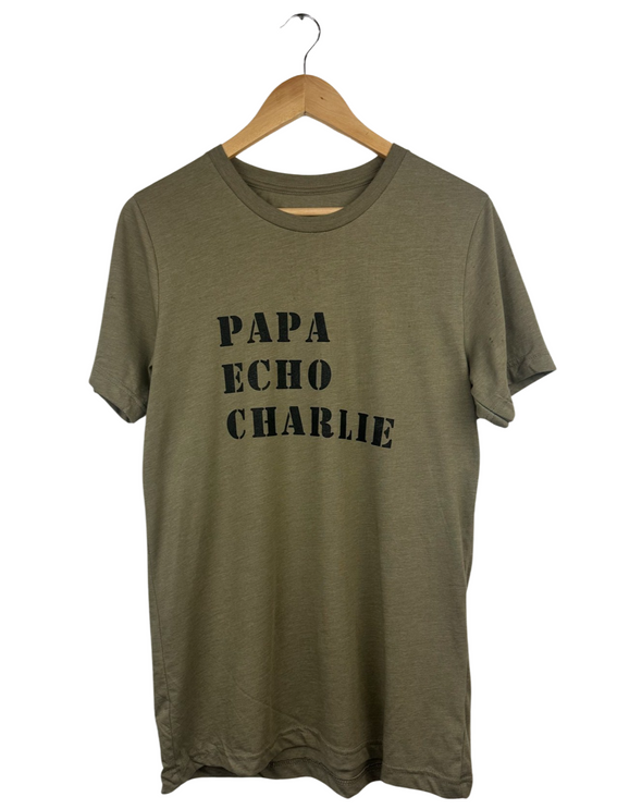 PAPA ECHO CHARLIE PEC RADIO CALL LETTERS Men's / Unisex Heather Olive Modern Crew T-Shirt