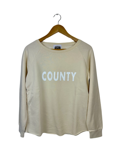 Women's Crew Sweatshirt with "COUNTY" in white, Colour: ﻿Cream