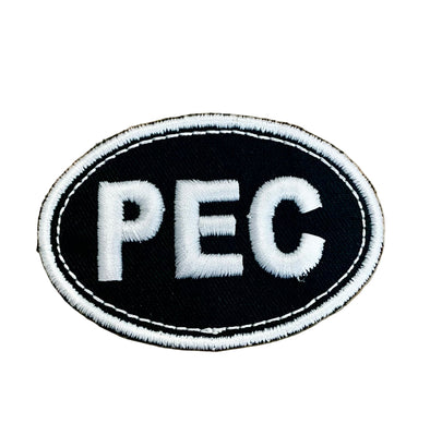 PEC OVAL Iron-on Patch WHITE with black background Prince Edward County
