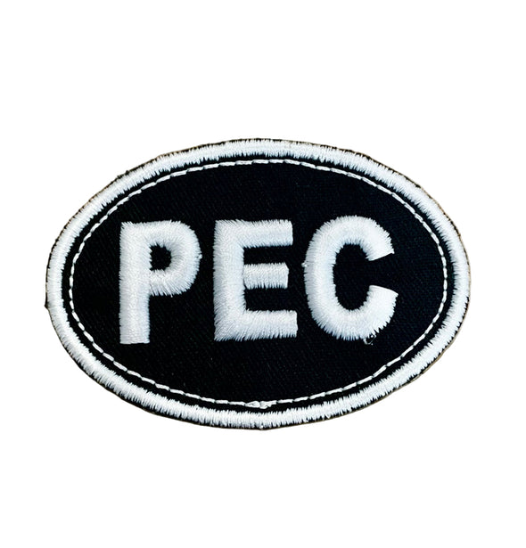 PEC OVAL Iron-on Patch WHITE with black background Prince Edward County