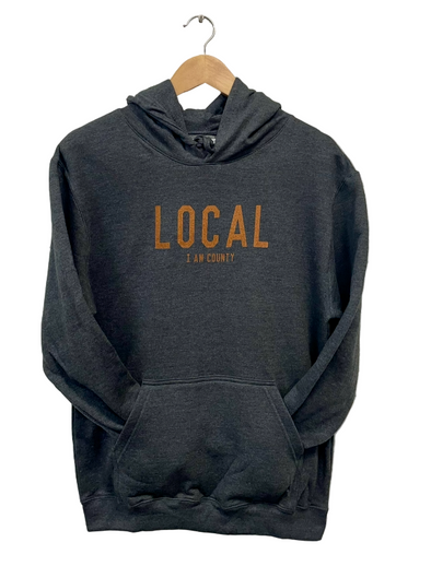 LOCAL, i am county, hoodie, grey, charcoal gray, unisex 