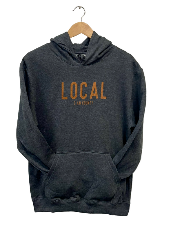 LOCAL, i am county, hoodie, grey, charcoal gray, unisex 