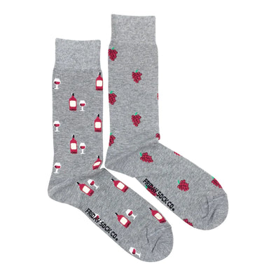 GREY Red Wine & Grapes Men's Mismatched Crew Socks by Friday Sock Co