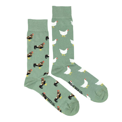 GREEN Chicken & Rooster Men's Mismatched Crew Socks by Friday Sock Co