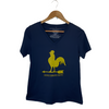 womens, V-neck, yellow ink, navy blue, tshirt, rooster, weathervane