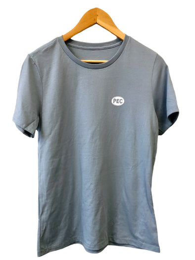 WOMEN'S vintage denim v-neck t-shirt with pec oval design
