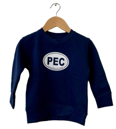 toddler, oval, navy blue, pec, crew neck, sweatshirt