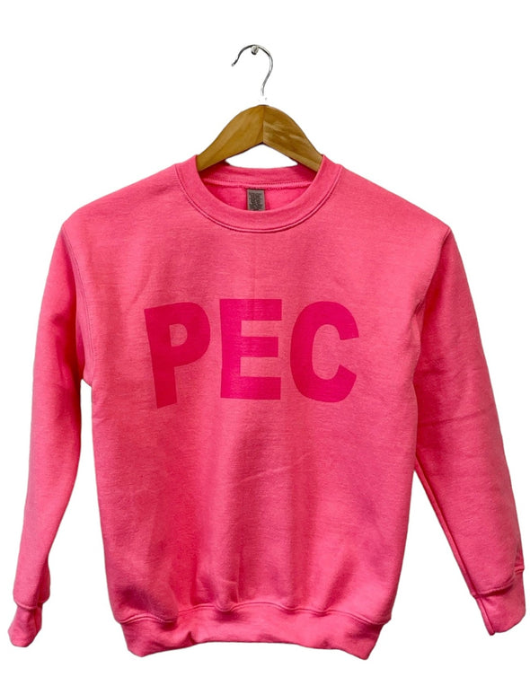 PEC BASIC Youth CREW Sweatshirt NEON PINK Sweater